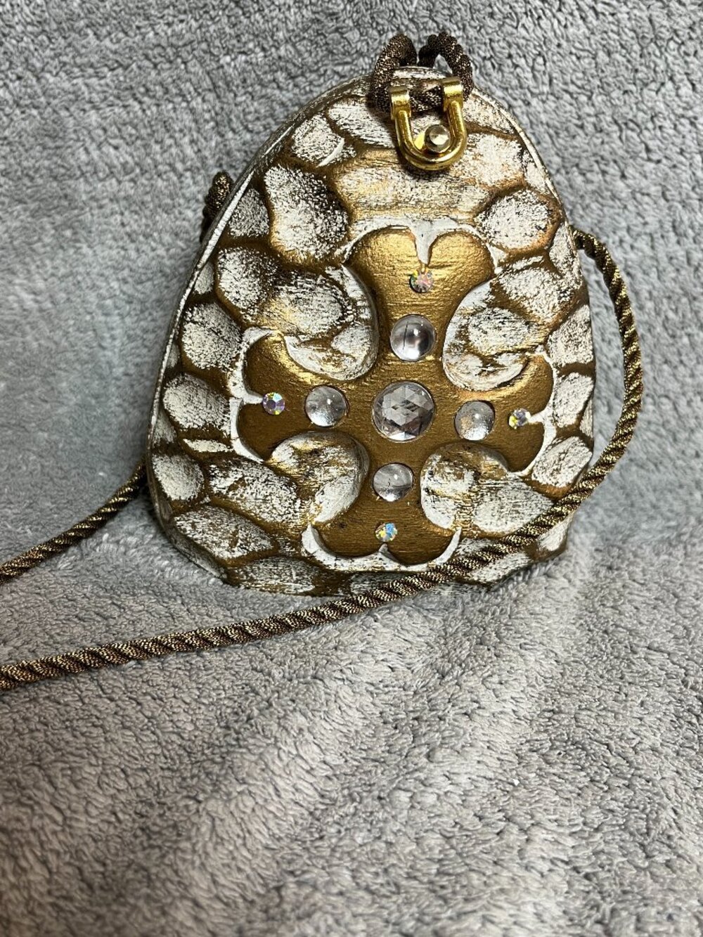 Timmy Woods Beverly Hills Handcrafted Acacia Wood Bedazzled Maltese Cross Purse
